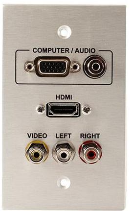 Covid W1625M-CA VGA Pt, Audio Input, HDMI-8 and 3 RCA Wall Plate (Clear Anodized)