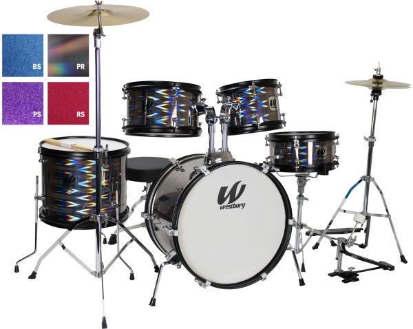 Westbury WST-JR5-RS 5-Piece Junior Drum Set Complete With Hardware, Cymbals and Throne (Red Sparkle)