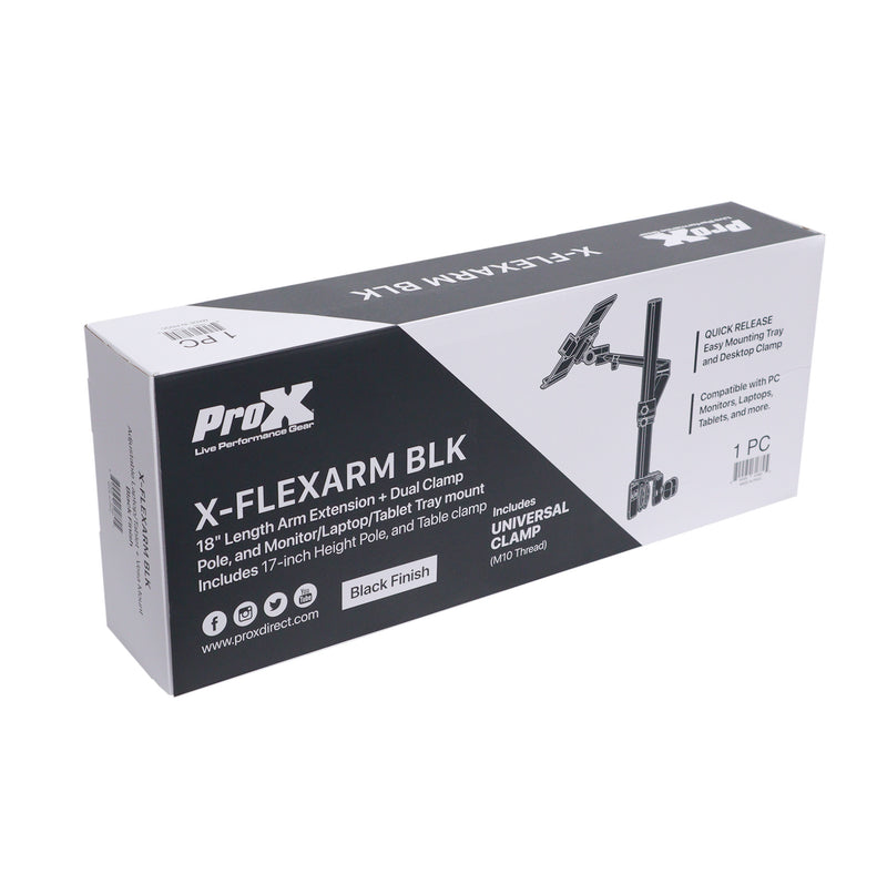 Support de montage sur bras ProX X-FLEXARM BLK pour ordinateur portable 12-17", VESA 75X75 et 100X100 pour moniteur 17-32" (noir)