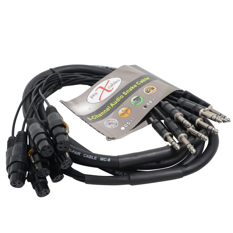 ProX XC-8SXF10 10' Ft High Performance 8-Channel Snake Cable XLR-F to 1/4" TRS Balanced Audio Cable