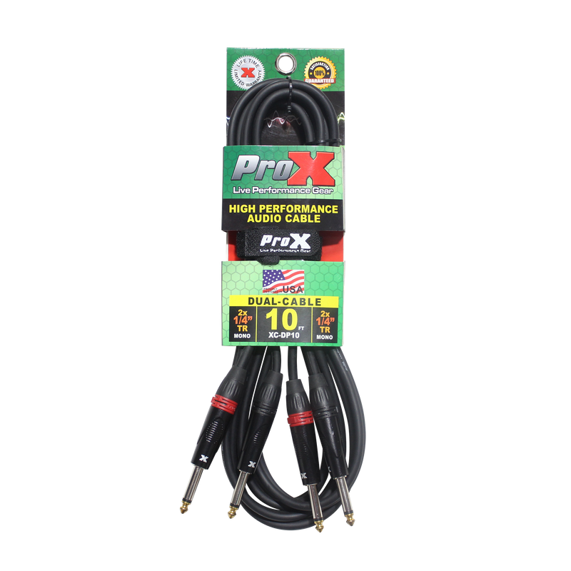ProX XC-DP10 Unbalanced Dual 1/4" TS to Dual 1/4" TS High Performance Audio Cable - 10 Ft.