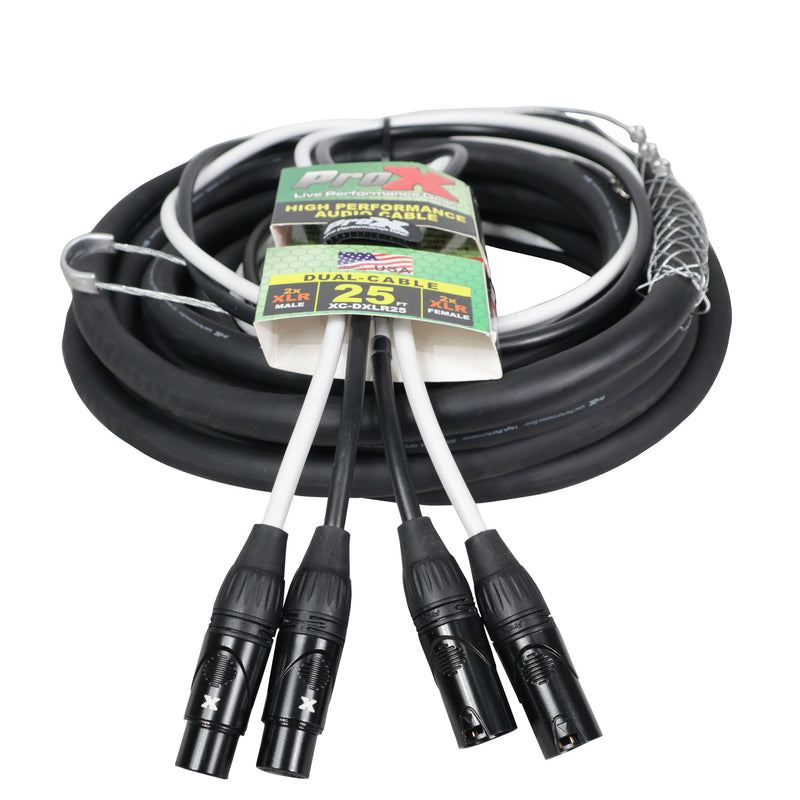 ProX XC-DXLR25 High Performance Dual XLR-M to Dual XLR-F Audio Cable 25' Ft