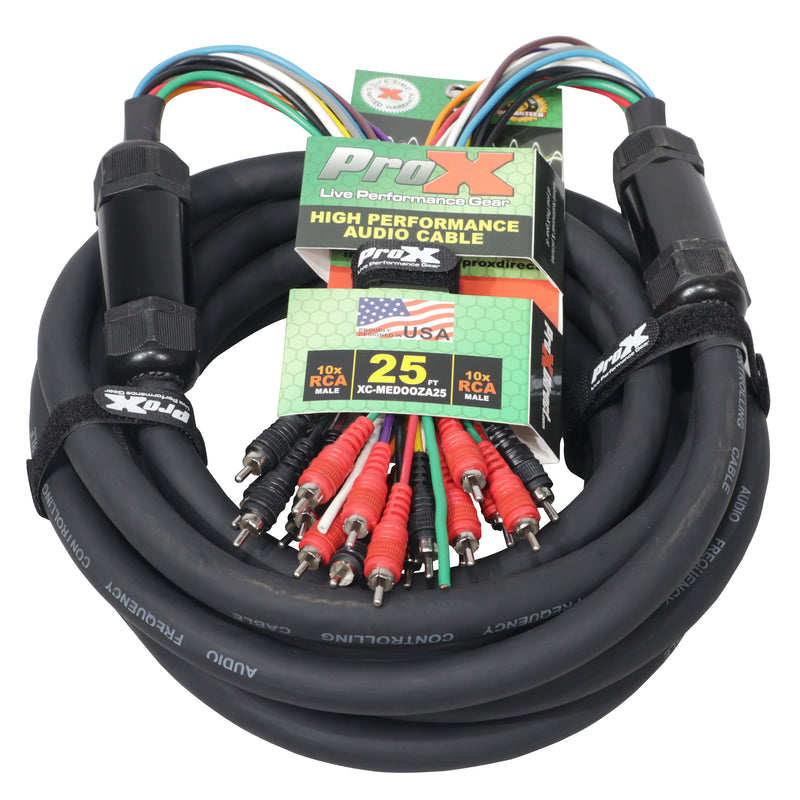 ProX XC-MEDOOZA25 25' ft 10 canaux RCA + 3 câbles d'alimentation pour câble de style Medusa audio marin et de voiture