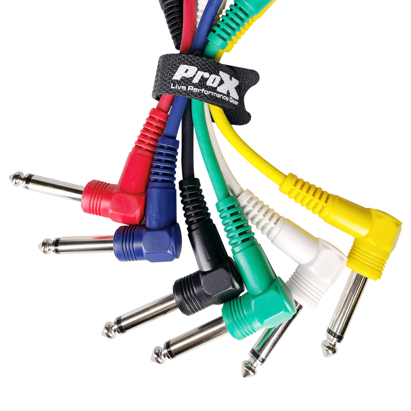 ProX XC-PATCHX6 1/4" TS mâle à 1/4" TS mâle à angle droit Premium Câbles de raccordement 6-Pack - 6"