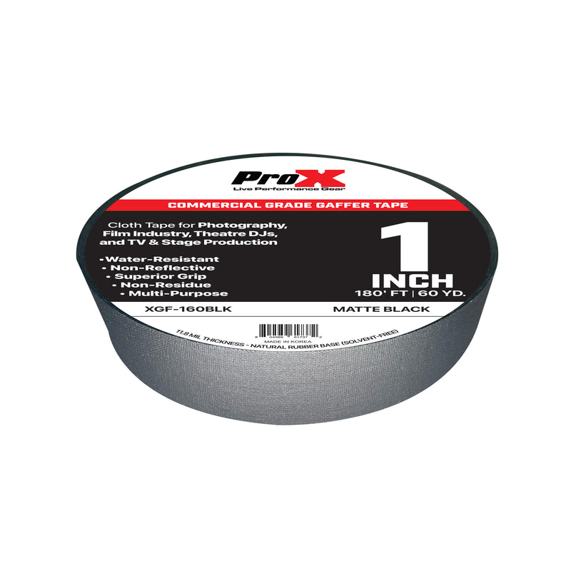 ProX XGF-160BLK 1in Commercial Grade Gaffer Tape Pros Choice Non-Residue 180ft (Matte Black)