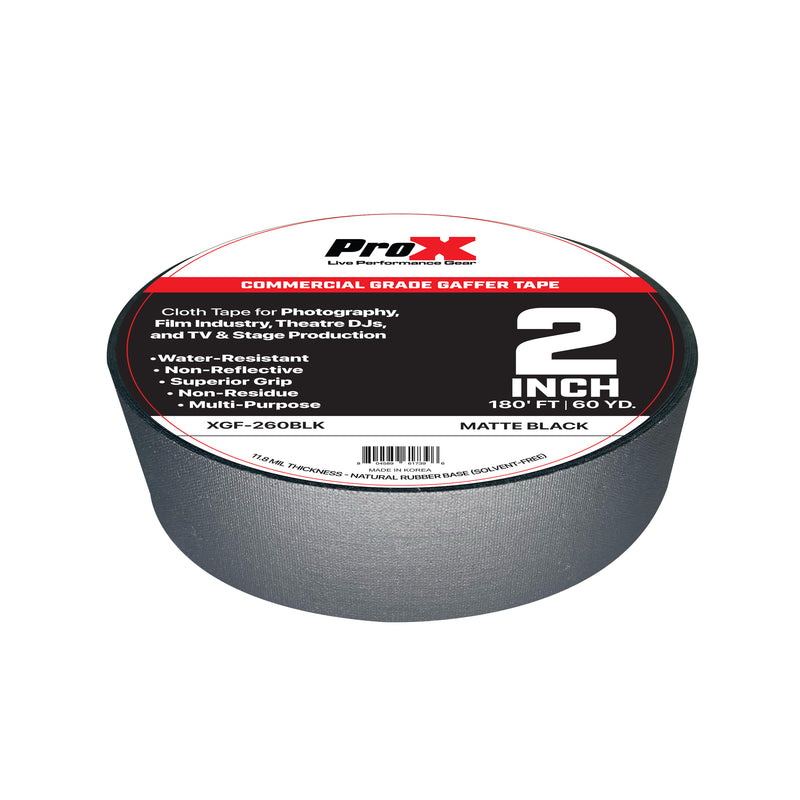 ProX XGF-260BLK 2in Commercial Grade Gaffer Tape Pros Choice Non-Residue 180ft (Matte Black)
