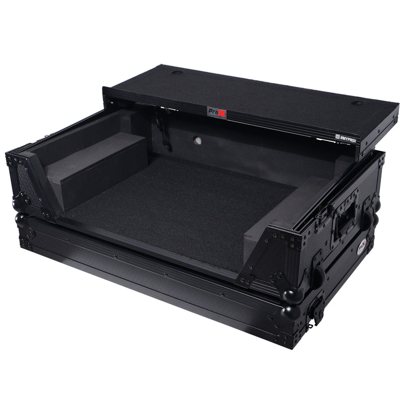 ProX XS-FLX102UWLTBLLED Étui pour contrôleur DJ Pioneer DDJ-FLX10 avec étagère pour ordinateur portable, roues spatiales en rack 2U (noir)