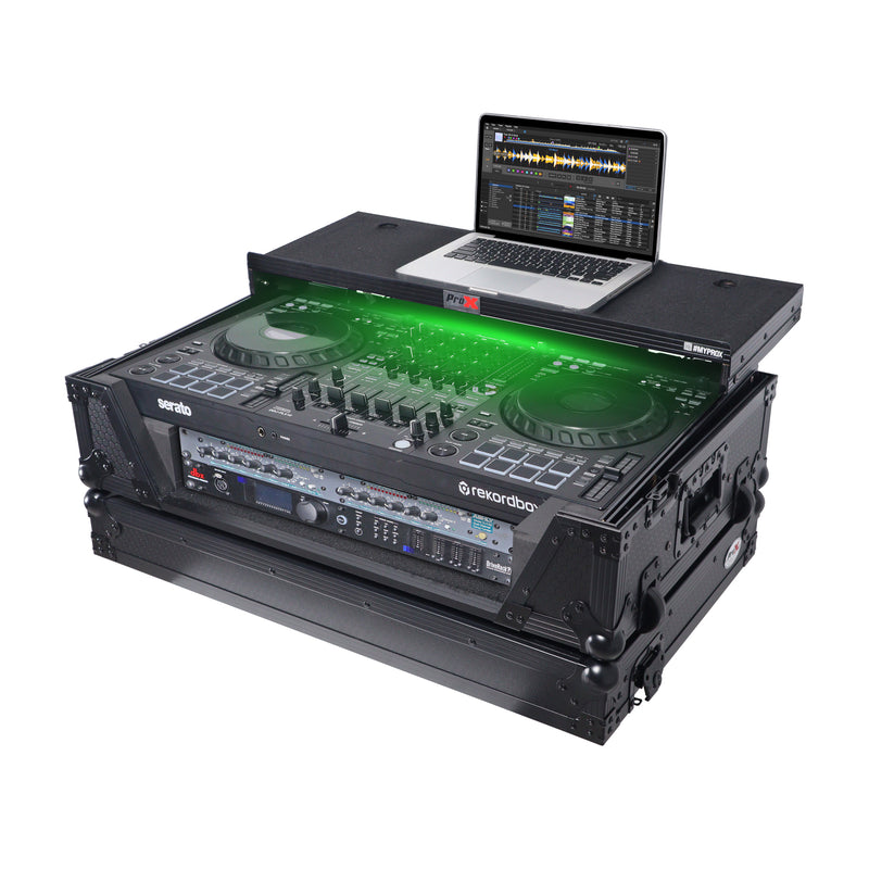 ProX XS-FLX102UWLTBLLED Case For Pioneer DDJ-FLX10 DJ Controller with Laptop Shelf 2U Rack Space Wheels (Black)
