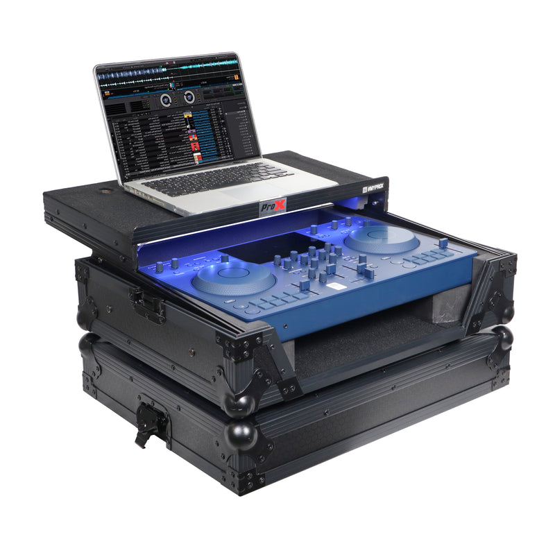 Prox XS-OmnisDuoltbled ATA Flight Case pour Pioneer Alphatheta Omnis-Duo DJ Contrôleur avec plate-forme d'ordinateur portable et LED (All Black)