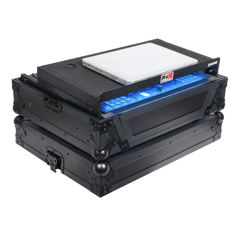 Prox XS-OmnisDuoltbled ATA Flight Case pour Pioneer Alphatheta Omnis-Duo DJ Contrôleur avec plate-forme d'ordinateur portable et LED (All Black)