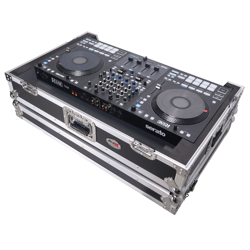 Prox XS-RaneFourw ATA Flight Style Road Case pour Rane Four ou Rane Perter DJ Contrôleur avec espace de rack 1U et roues