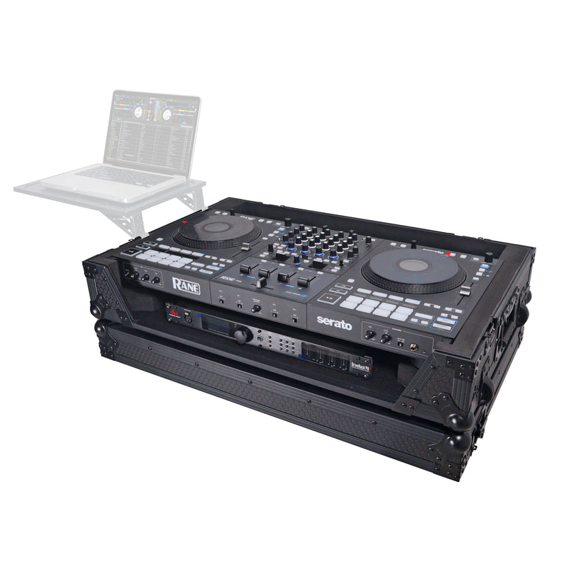 Prox xs-ranefourwbl ATA Flight Style Road Case pour Rane Four ou Rane Perter DJ Contrôleur avec espace de rack 1U et roues (finition noire)