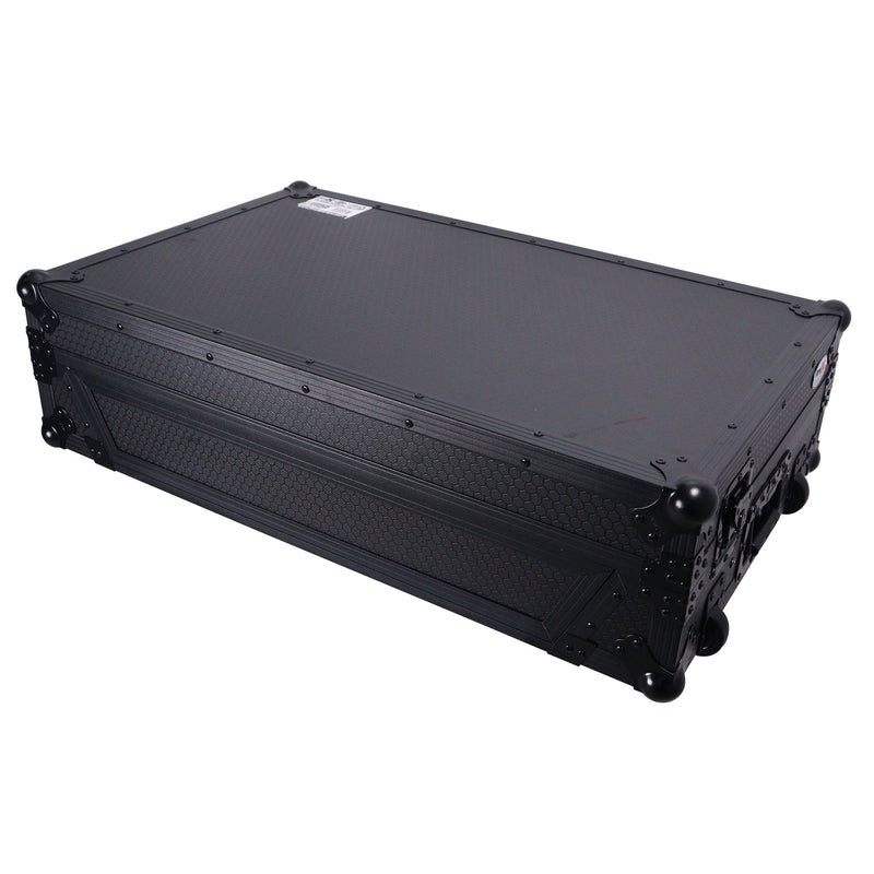 Prox xs-ranefourwltbled ATA Flight Style Road Case pour Rane Four ou Rane Perter DJ Contrôleur avec plate-forme d'ordinateur portable LED et roues d'espace de rack (noir)