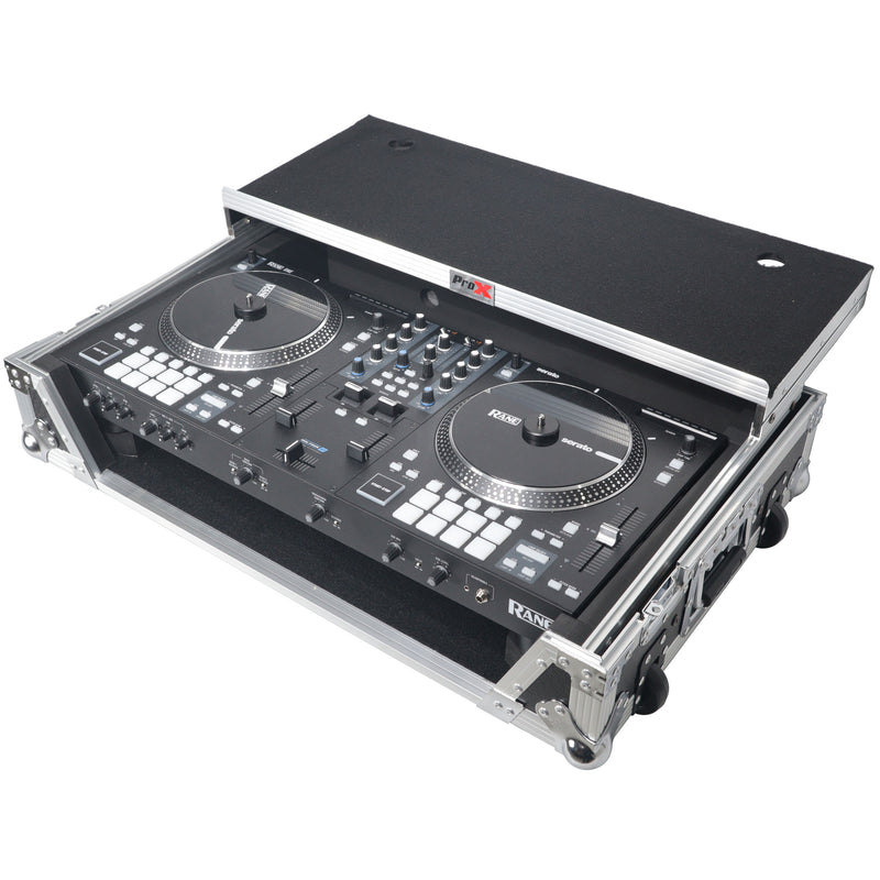 Flight case ProX XS-RANEONEWLT pour contrôleur DJ RANE ONE avec étagère coulissante pour ordinateur portable, support 1U et roues