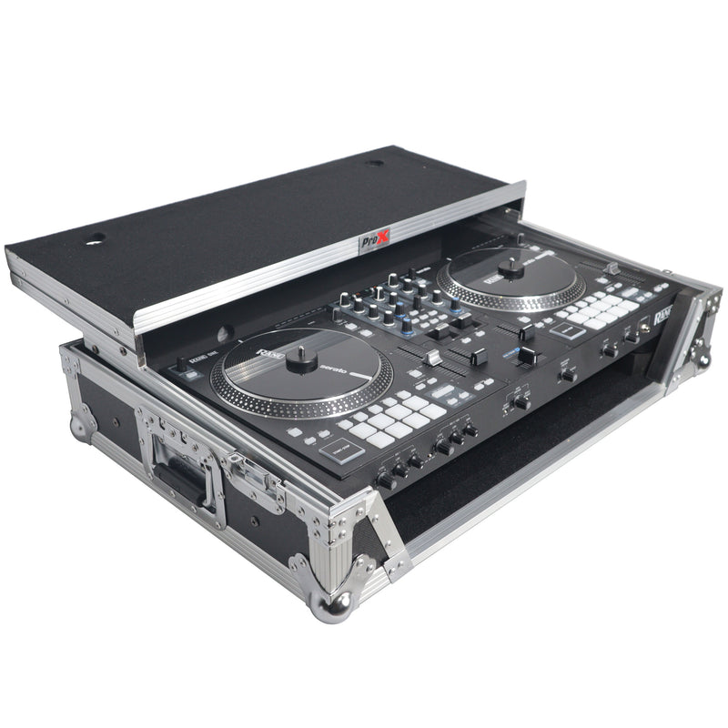 Flight case ProX XS-RANEONEWLT pour contrôleur DJ RANE ONE avec étagère coulissante pour ordinateur portable, support 1U et roues