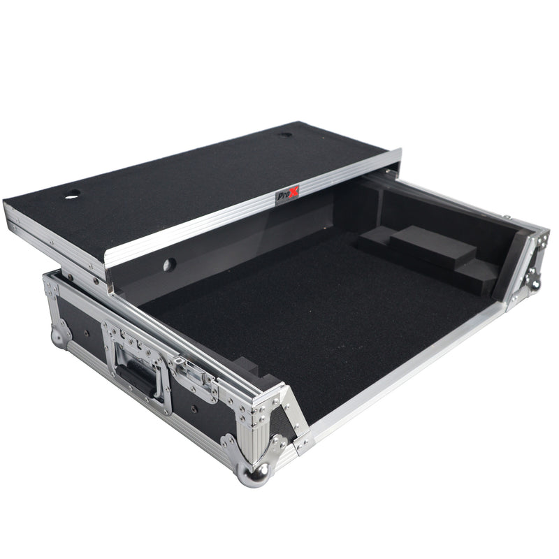 Flight case ProX XS-RANEONEWLT pour contrôleur DJ RANE ONE avec étagère coulissante pour ordinateur portable, support 1U et roues