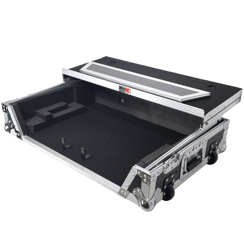 Flight case ProX XS-RANEONEWLT pour contrôleur DJ RANE ONE avec étagère coulissante pour ordinateur portable, support 1U et roues