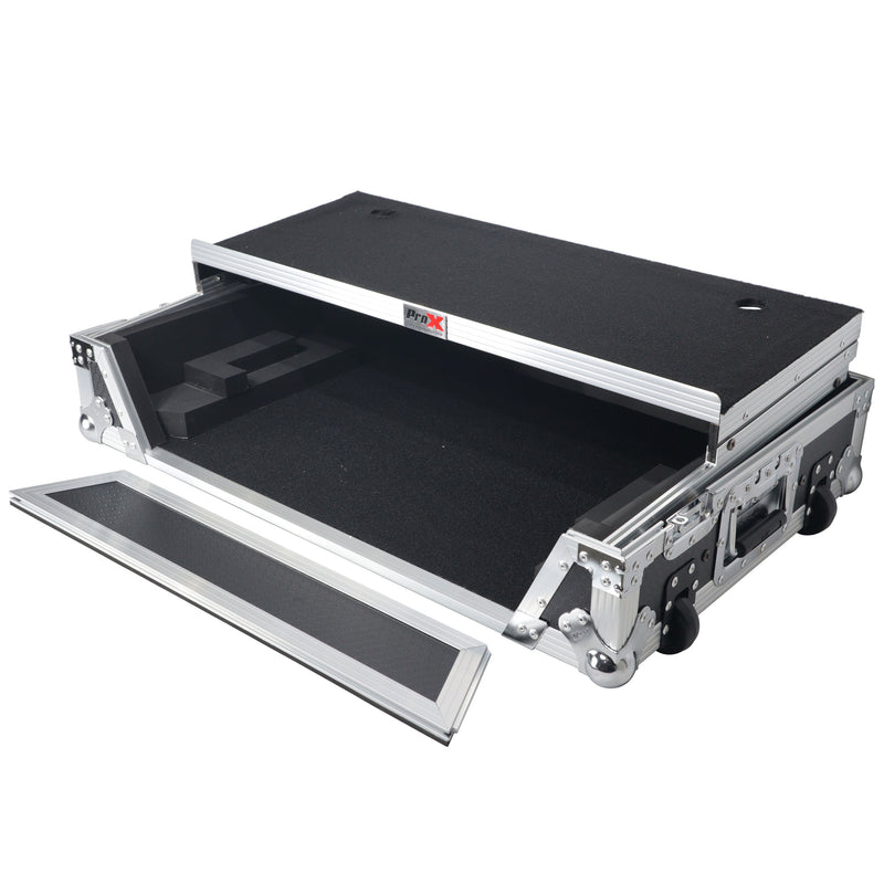 Flight case ProX XS-RANEONEWLT pour contrôleur DJ RANE ONE avec étagère coulissante pour ordinateur portable, support 1U et roues