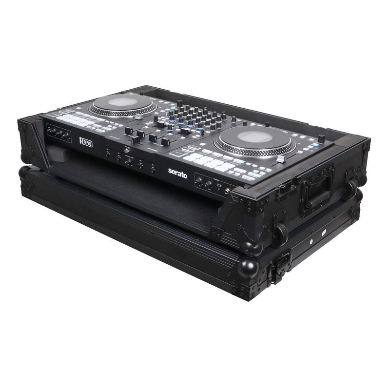 Prox xs-ranefourwbl ATA Flight Style Road Case pour Rane Four ou Rane Perter DJ Contrôleur avec espace de rack 1U et roues (finition noire)