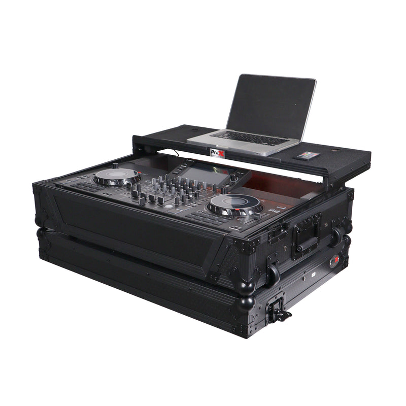 ProX XS-SCLIVE4 WLTBL LED Case For Denon SC Live 4 Controller with Laptop Shelf 1U Rack Space RGB LED (Black)