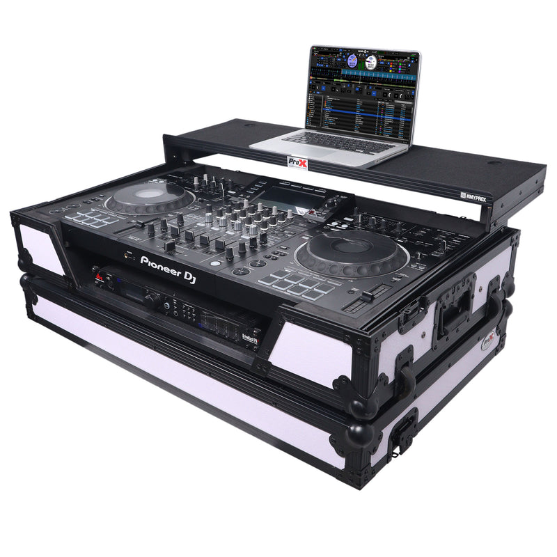 ProX XS-XDJXZWLT WH ATA Flight Case For Pioneer XDJ-XZ DJ Controller with Laptop Shelf 1U Rack Space and Wheels (Black White)