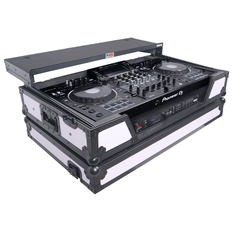 ProX XS-XDJXZWLT WH ATA Flight Case For Pioneer XDJ-XZ DJ Controller with Laptop Shelf 1U Rack Space and Wheels (Black White)