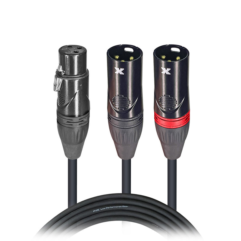 ProX XC-YXF25 25' Ft High Performace Y-Cable XLR-F to Dual XLR-M Audio Cable
