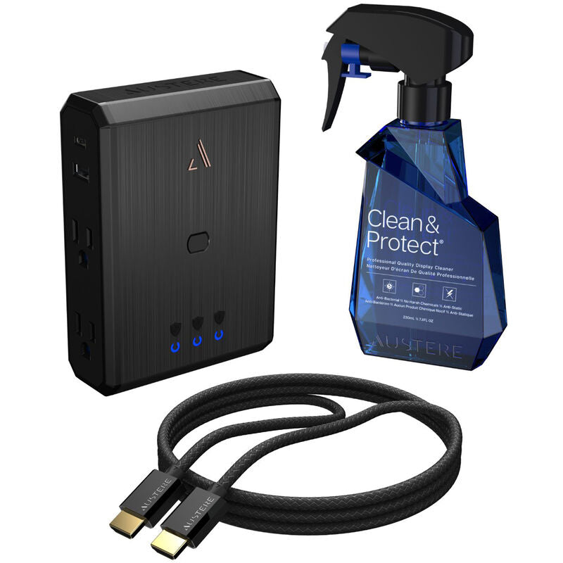 Austere 3S-COL2-1.5M Surge Protector, 1.5m HDMI Cable, and Screen Cleaner