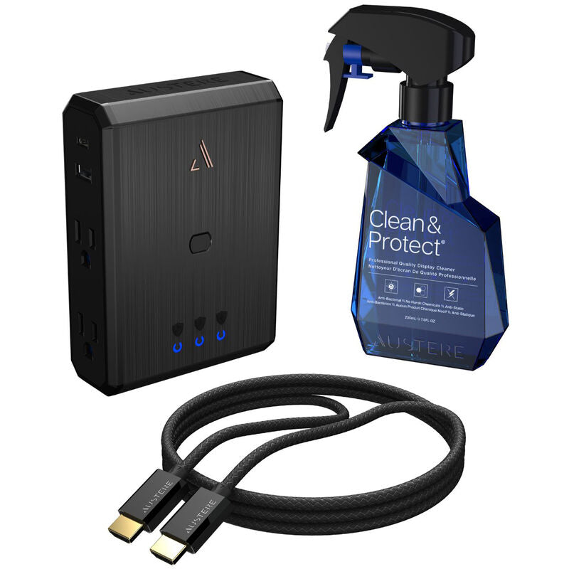 Austere 3S-COL4-2.5M Surge Protector, 2.5m HDMI Cable and Screen Cleaner