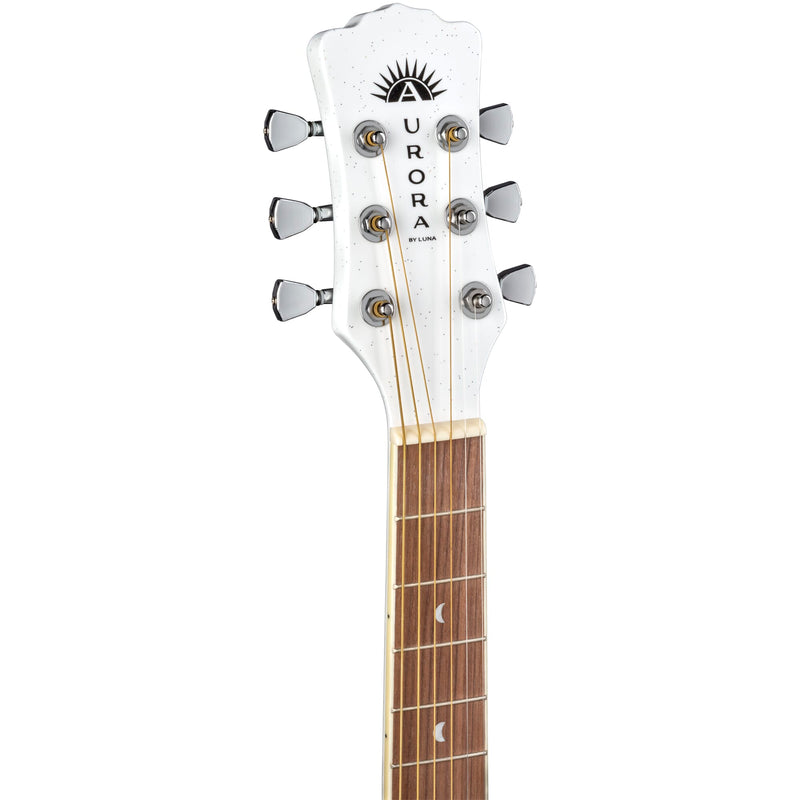 Luna AURORABOREALIS Guitare acoustique 6 cordes taille 3/4 en tilleul - White Sparkle