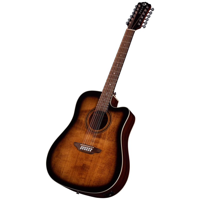 Luna ARTVINTAGE Guitare acoustique/électrique 12 cordes - Brownburst vintage vieilli 