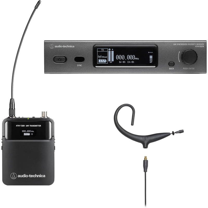 Audio-Technica ATW-3211/893XDE2 Système de microphone Omni MicroEarset sans fil série 3000 (noir, DE2 : 470 à 530 MHz)