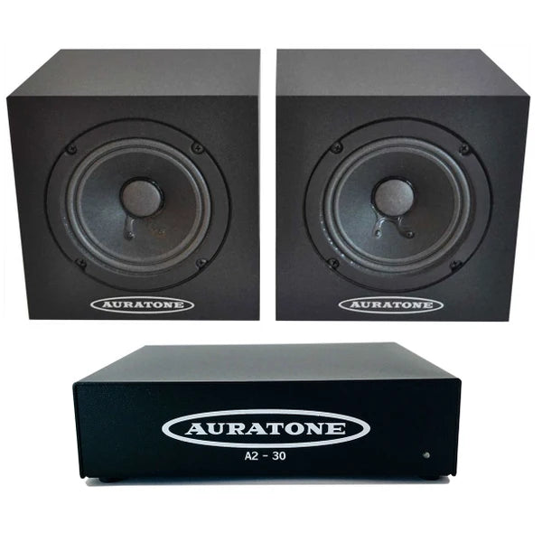 Auratone 5C Super Sound Cubes with A2-30 Amp Bundle 2 Speakers + 1 Amp (Black)