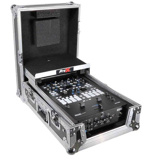 ProX XS-RANE72LT ATA-300 Style Gig Ready Flight/Road Case avec étagère pour ordinateur portable pour table de mixage DJ Rane Seventy-Two – 11" (argent sur noir)