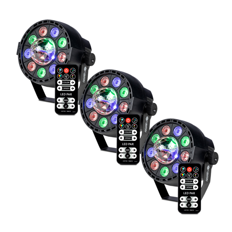 ColorKey CKU-1083 PartyLight FX Compact LED Wash Light with Motorized RGB Party Bulb Effect 3-Pack Bundle