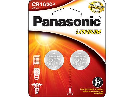 Panasonic CR1620PA2BL CR1620 3.0 Volt Lithium Coin Cell Batteries - 2 Pack