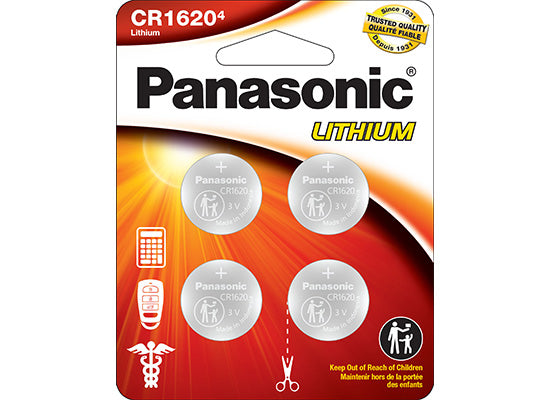 Panasonic CR1620PA4BL CR1620 Piles bouton au lithium 3,0 V - Paquet de 4