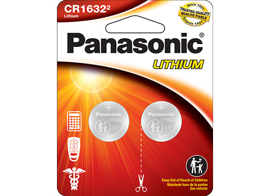 Panasonic CR1632PA2BL CR1632 Piles bouton au lithium 3,0 V - Paquet de 2