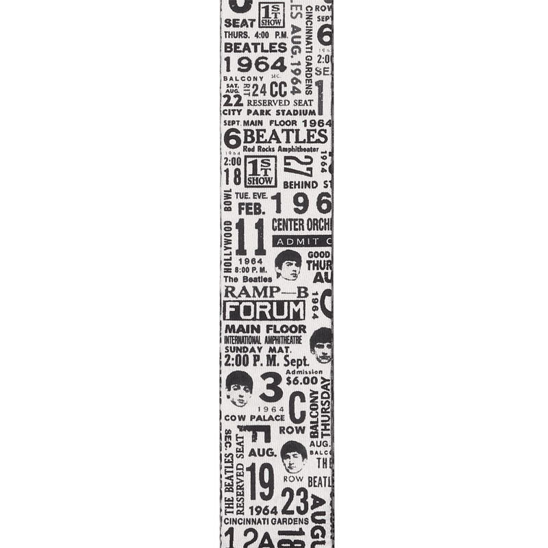 D'Addario 50BTL13 The Beatles Guitar Strap (1964 Tour, Ticket Stubs Black and White)