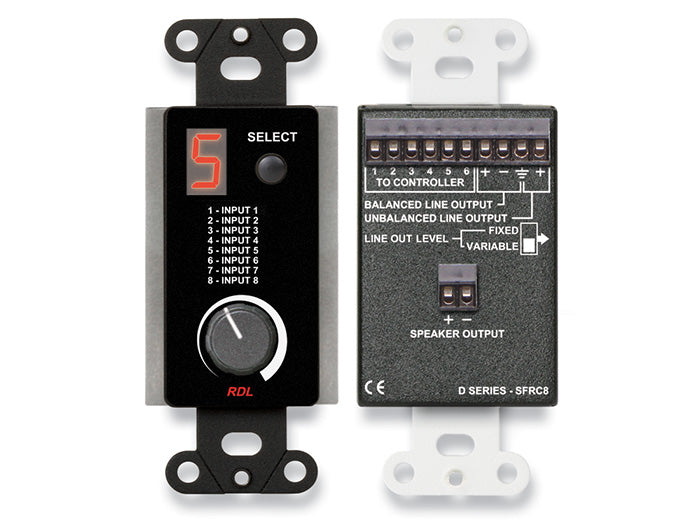 RDL DB-SFRC8 Room Control Station Wall Plate for SourceFlex Distributed Audio System