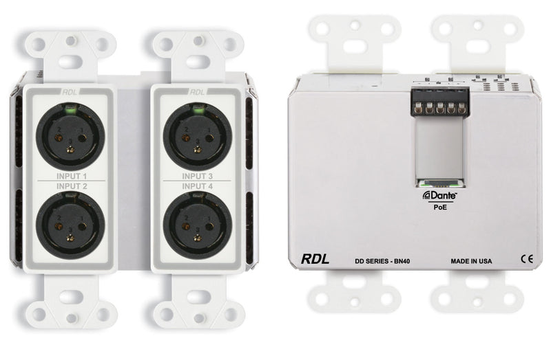 RDL DD-BN40 Wall Mounted Bi Directional Microphone Line with Dante Interface - 4x2