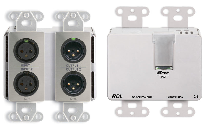 RDL DDS-BN22 MUR MURD BI Directional Microphone Ligne avec interface Dante - 2x2