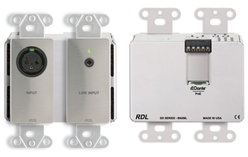 RDL DDS-BN2ML MUR MURD BI Directional Microphone Ligne avec interface Dante - 2x2