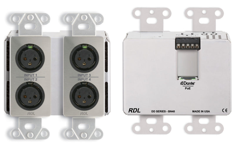 RDL DDS-BN40 MUR MURD BI Directional Microphone Line Dante avec interface - 4x2