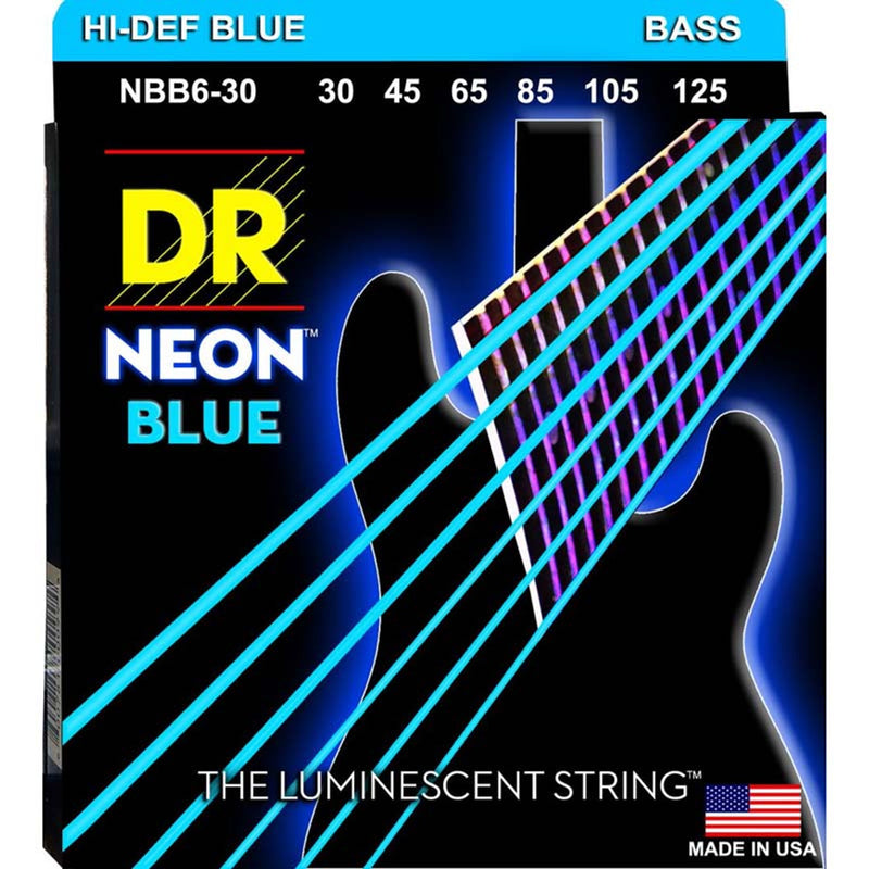 DR Handmade Strings NBB6-30 6 Electric Bass Strings Medium (Neon Blue) - 30-125