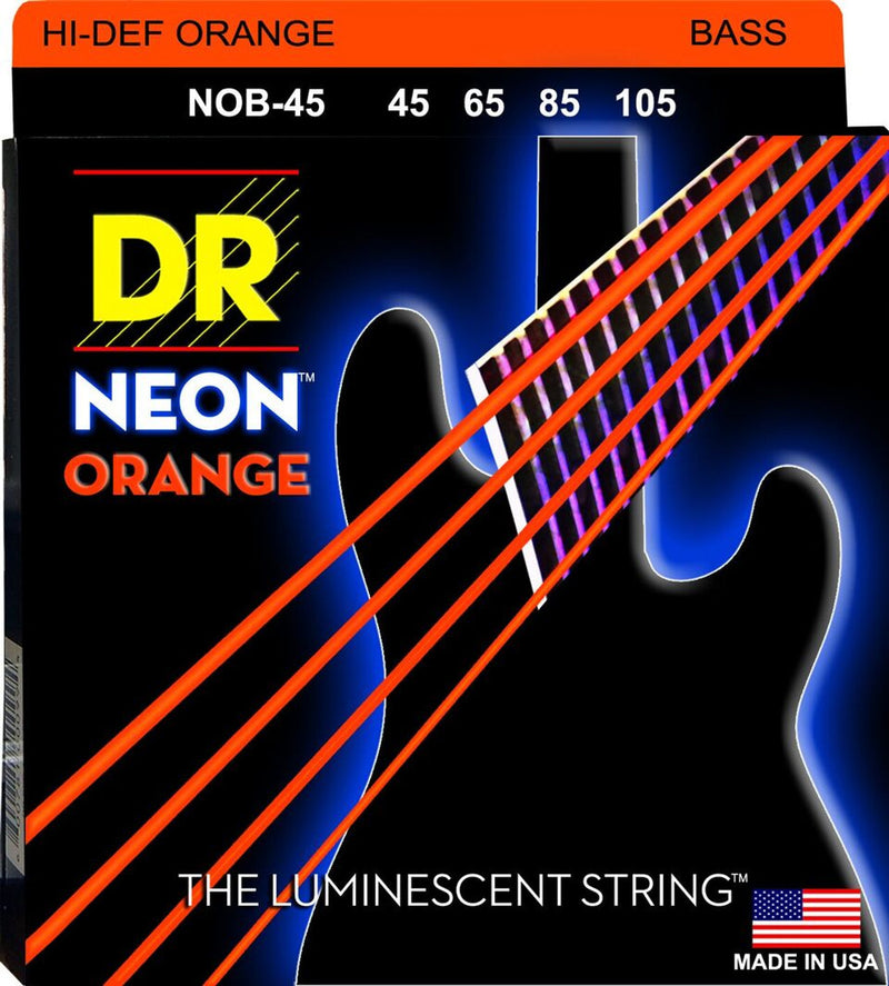 DR Handmade Strings NOB-45 Electric Bass Strings Medium (Neon Orange) - 45-105