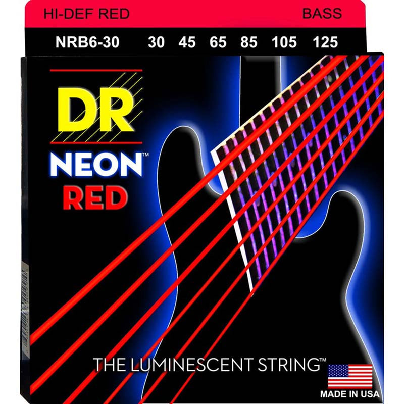 DR Handmade Strings NRB6-30 6 Electric Bass Strings Medium (Neon Red) - 30-125