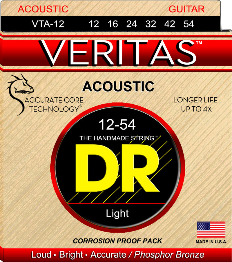 DR Handmade Strings TECH-PACK-VTA-12 Acoustic Guitar Strings Light (25 Packs) - 12-54