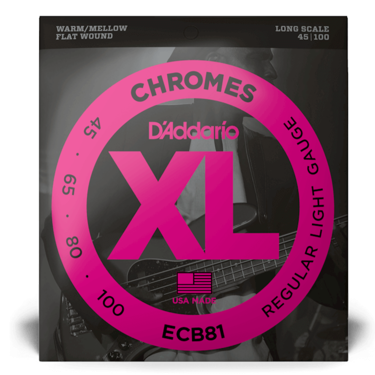 D'Addario ECB81 Chromes à plaie plate LONGUE ÉCHELLE 45-100