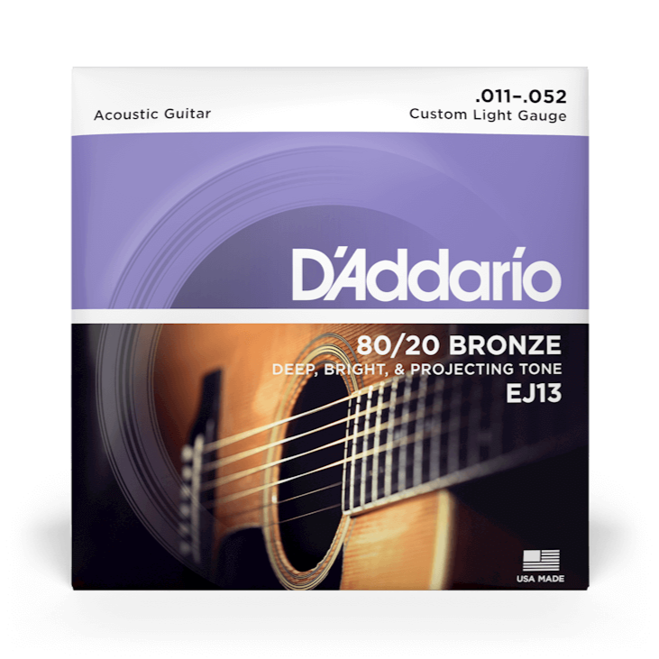 D'Addario EJ13 80/20 Cordes de guitare acoustique Bronze Custom Light 11-52